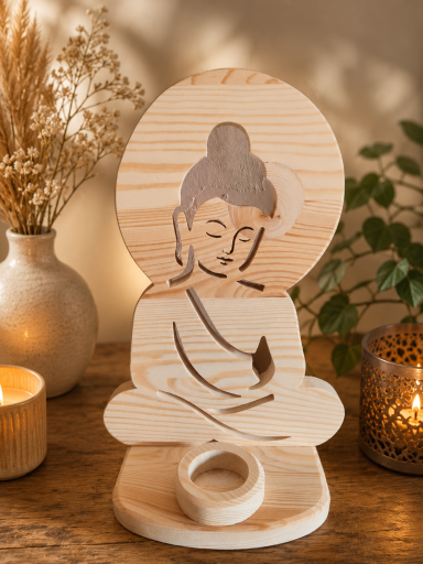 Bougeoir Bouddha en Dentelle de Bois 35€